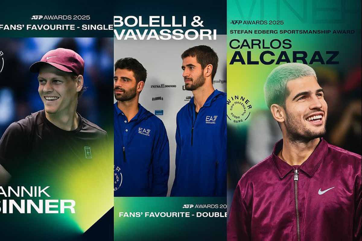 Sinner vince Atp Awards 2025 come favorito dai tifosi, ecco la lista completa